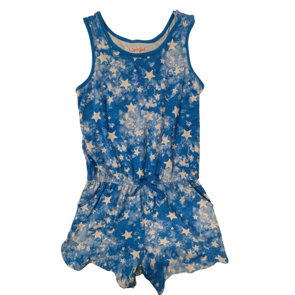 Girls Cat & Jack Tank-Style Romper Blue Tie-Dye With Stars Size L 10/12